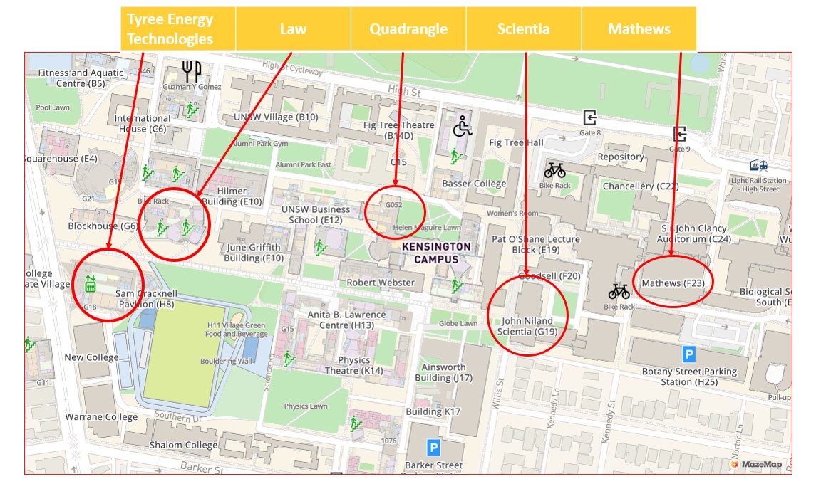 Exam locations map